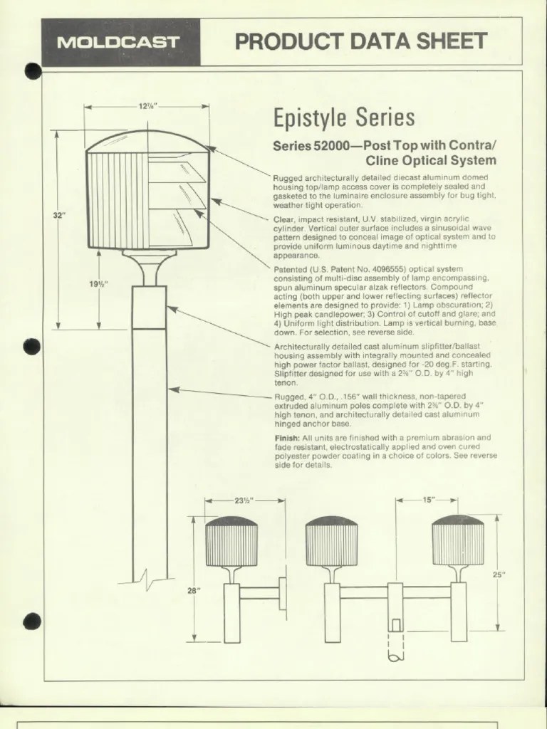 Moldcast Lighting Product Data Sheet Epistyle Post Top Contra Cline