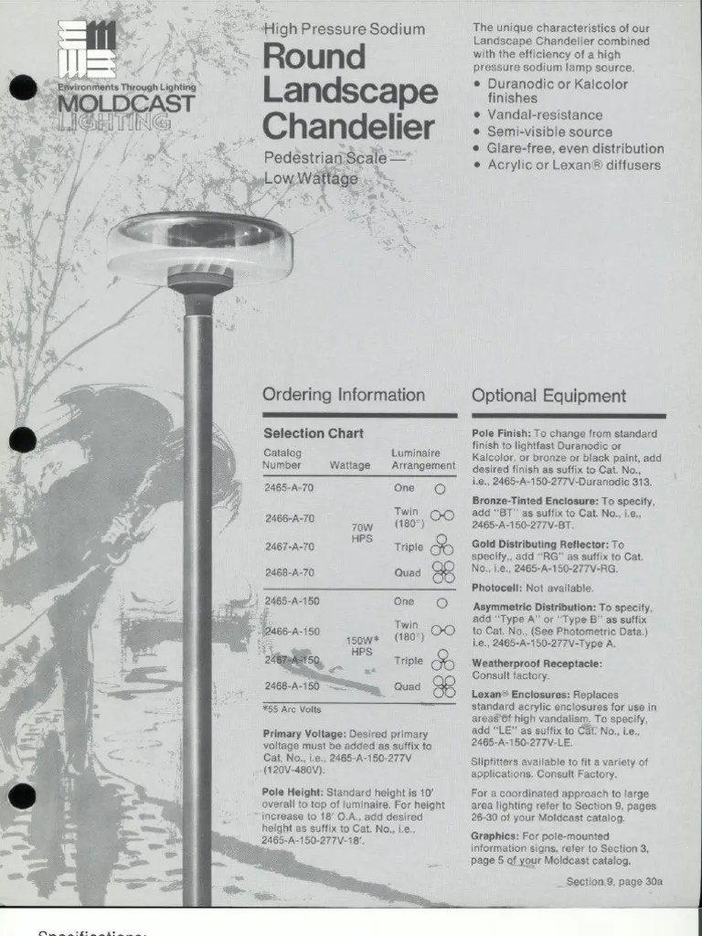 Moldcast Lighting Landscape Chandelier Round HPS Low Wattage Spec Sheet
