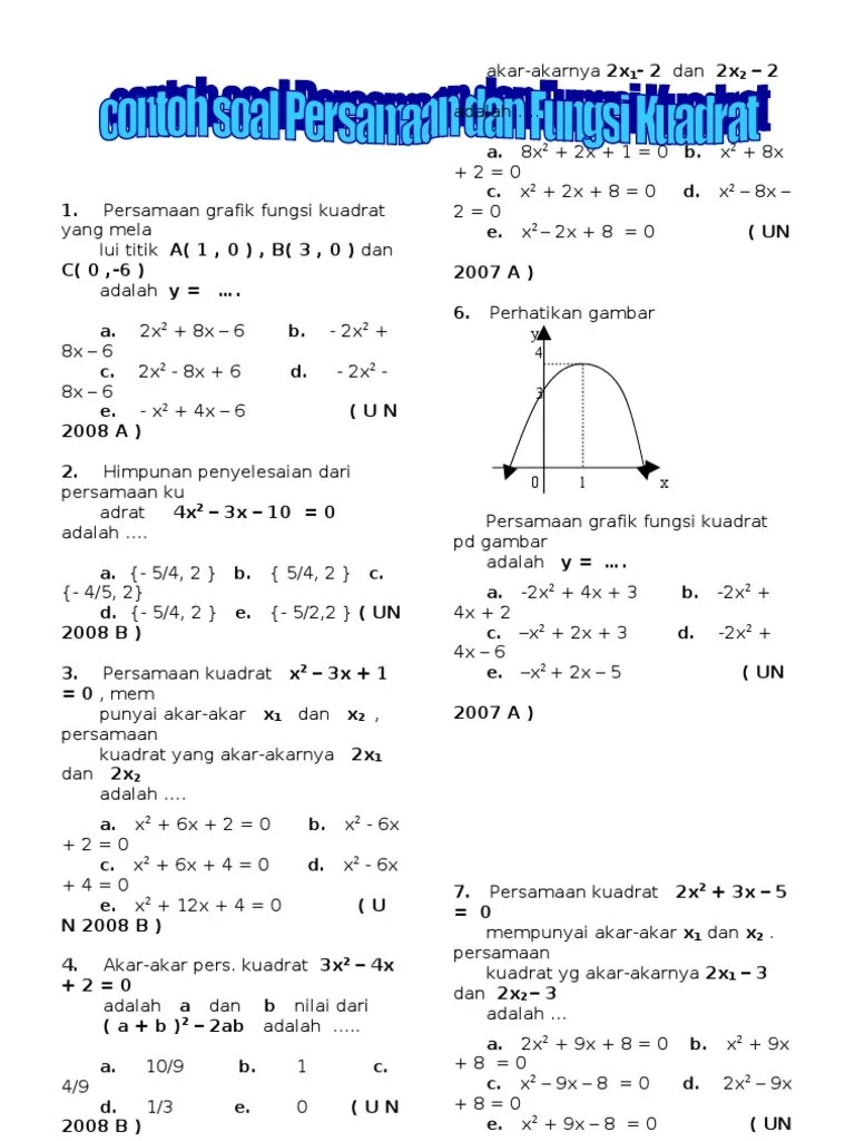 Contoh Soal: Soal Matematika Persamaan Fungsi Kuadrat