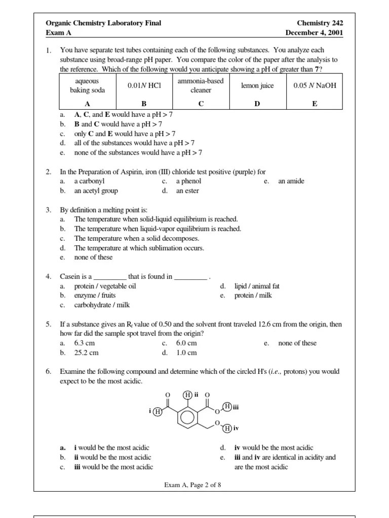 Organic Chem Lab Final Exam PDF Acid Alcohol