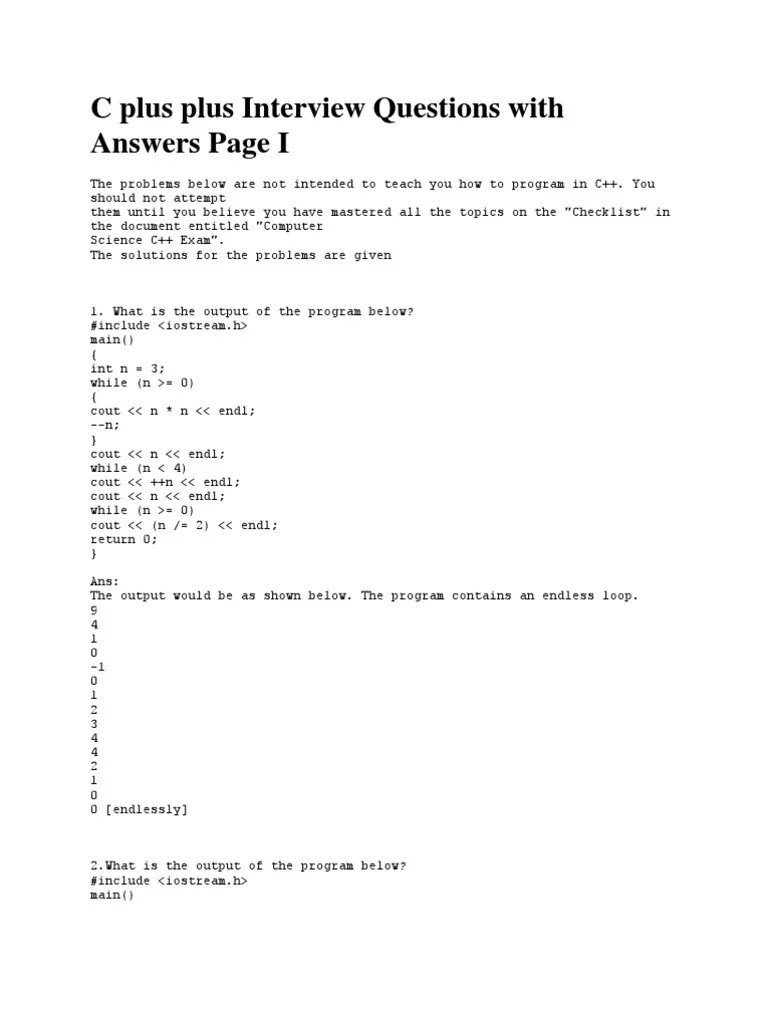 C Plus Plus Interview Questions With Answers Page I Class