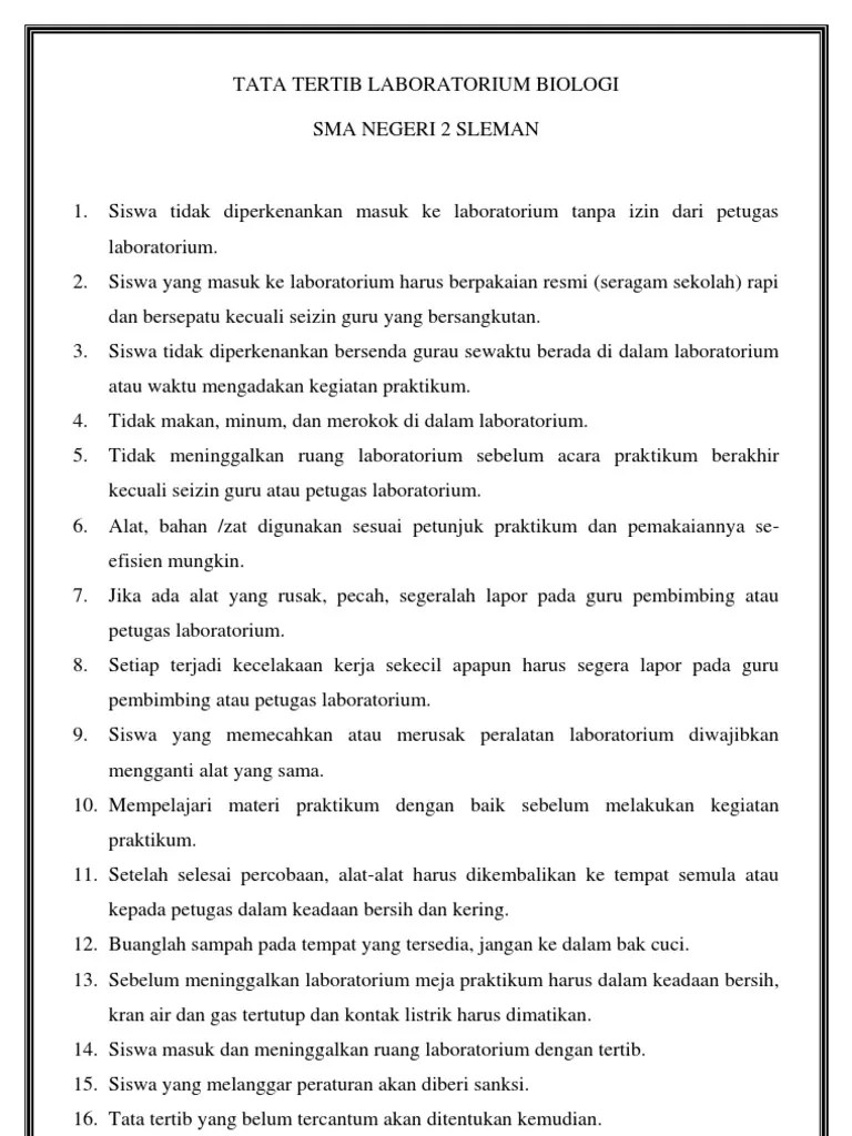Tata Tertib Laboratorium Biologi | PDF