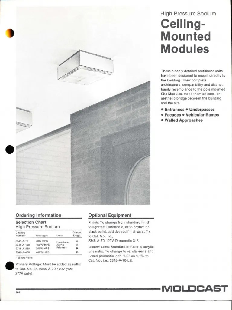 Moldcast Lighting Ceiling Mounted Modules HPS Spec Sheet 489 PDF