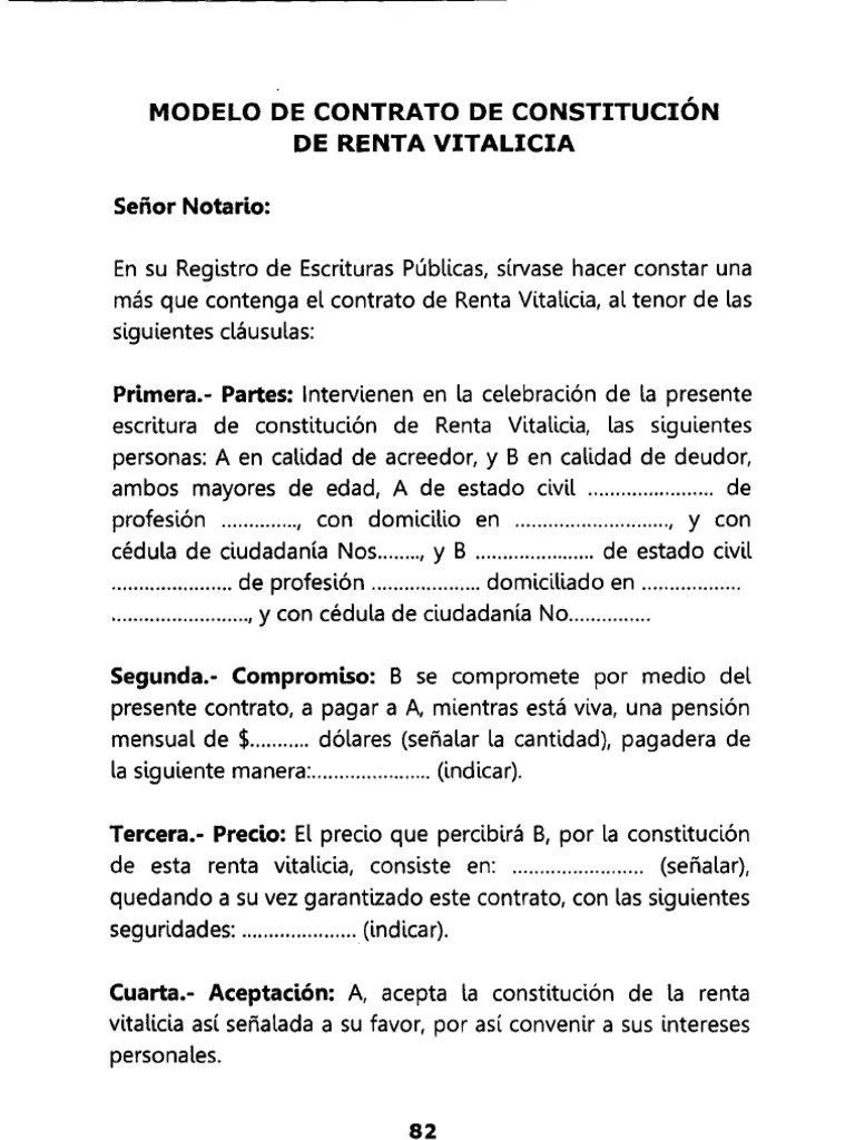 CONTRATO DE CONSTITUCION DE RENTA VITALICIA