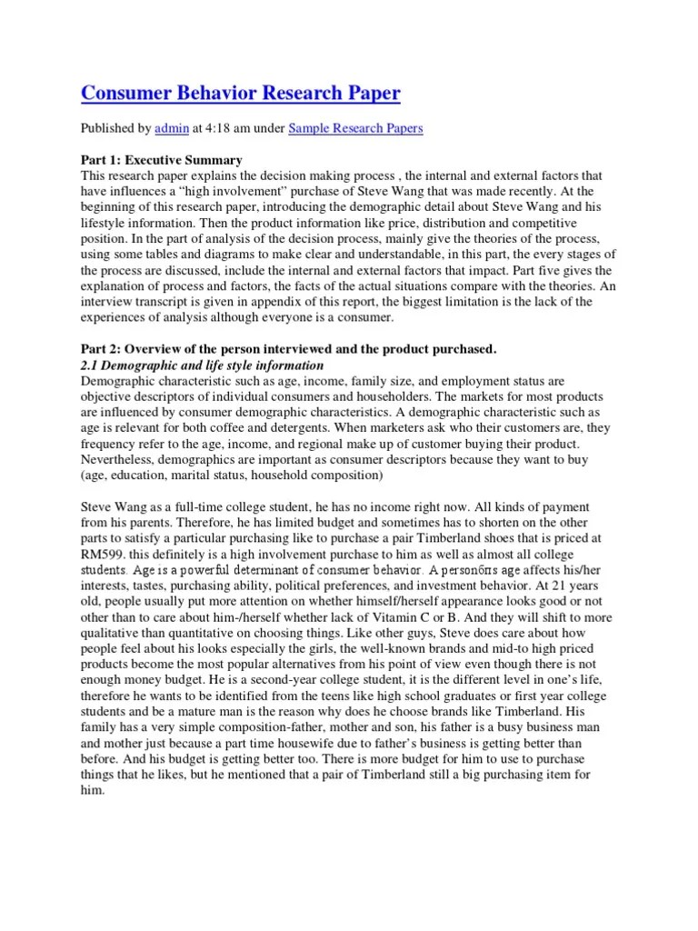 Consumer Behavior Research Paper Motivation SelfImprovement Free