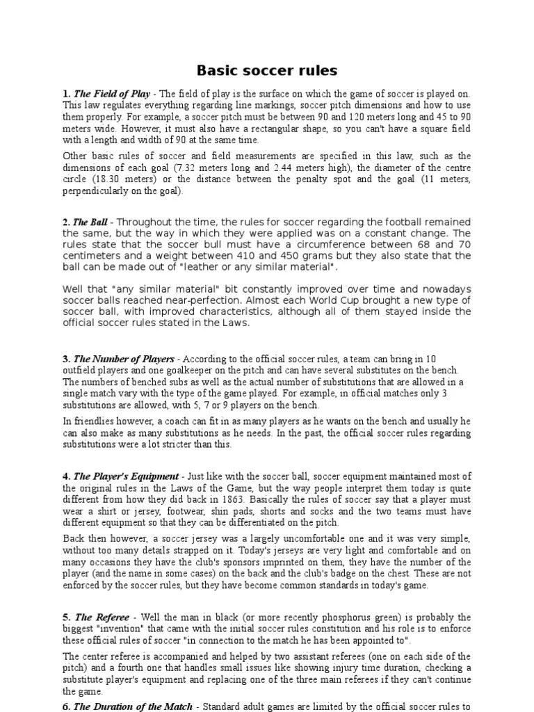 Basic Soccer Rules PDF Association Football Team Sports