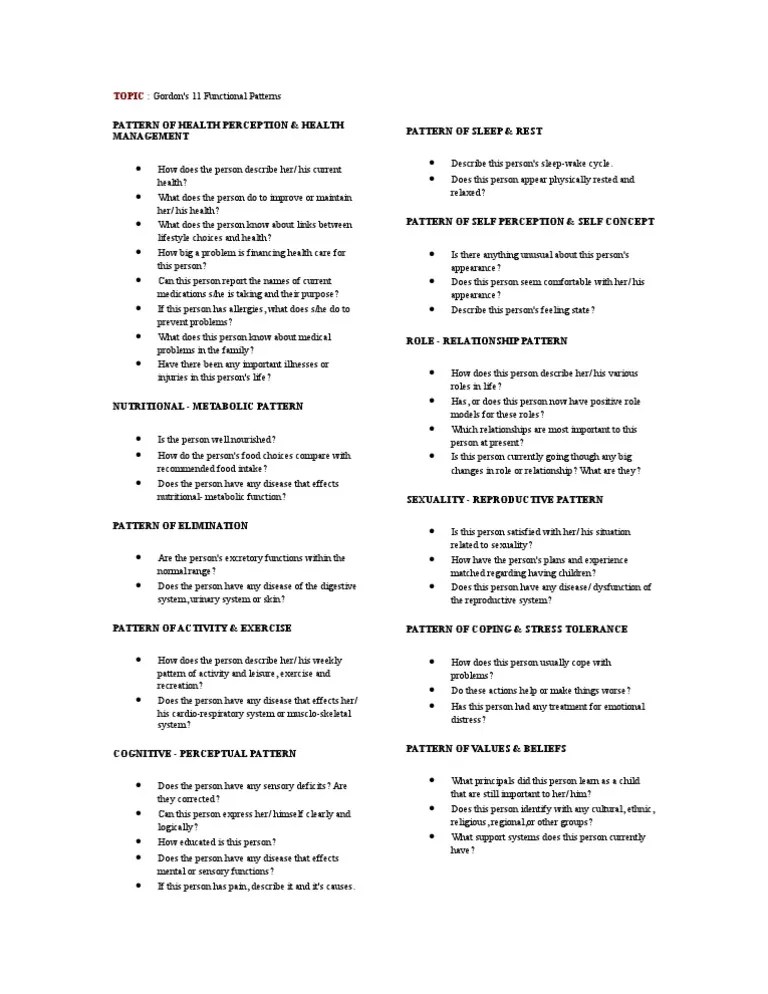 Gordons 11 Functional Patterns..Questions Perception
