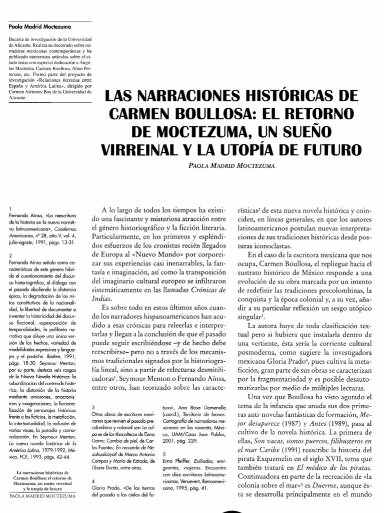 Las narraciones históricas de Carmen Boullosa. El retorno de Moctezuma