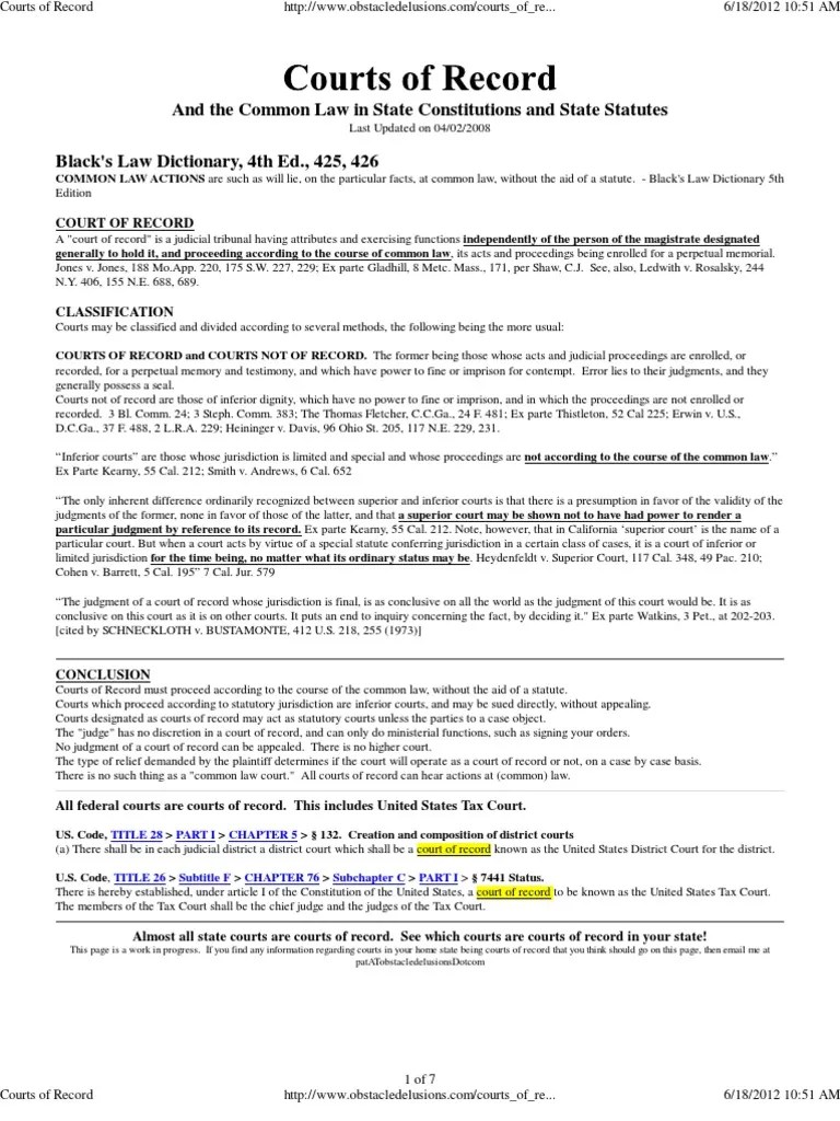 Courts of Record Jurisdiction Supreme Courts