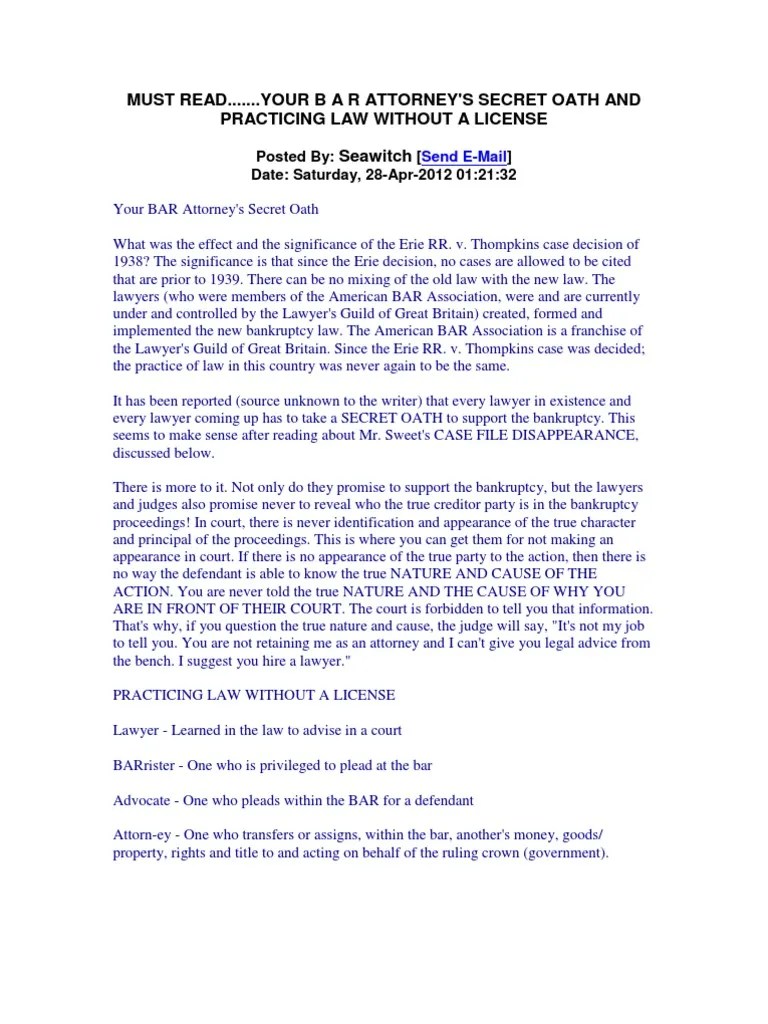 Bar Attorneys Oath PDF Bar Association Law