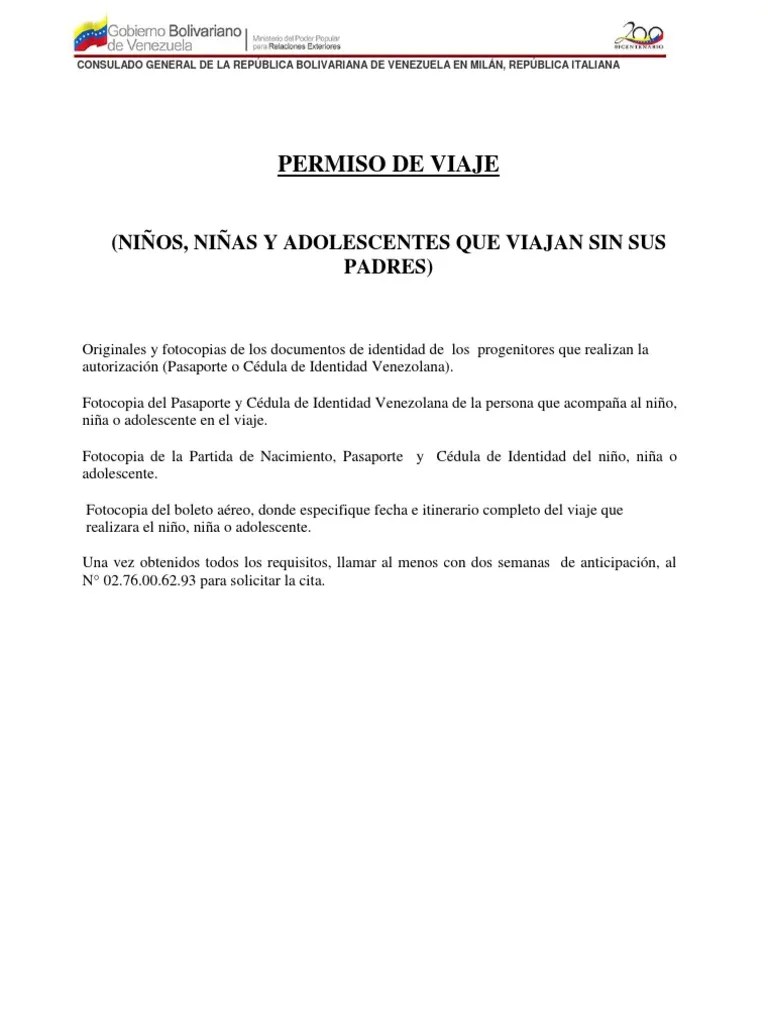 Permiso De Viaje Sin Padres | Pdf