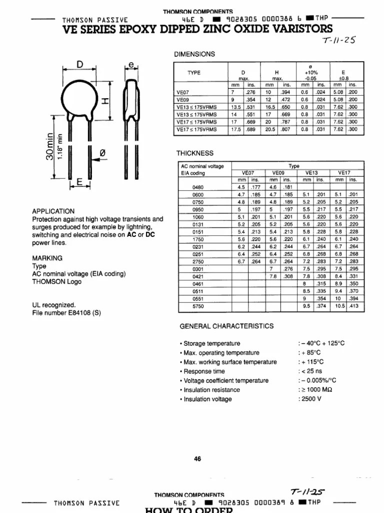 Varistors Ve07 2750 PDF