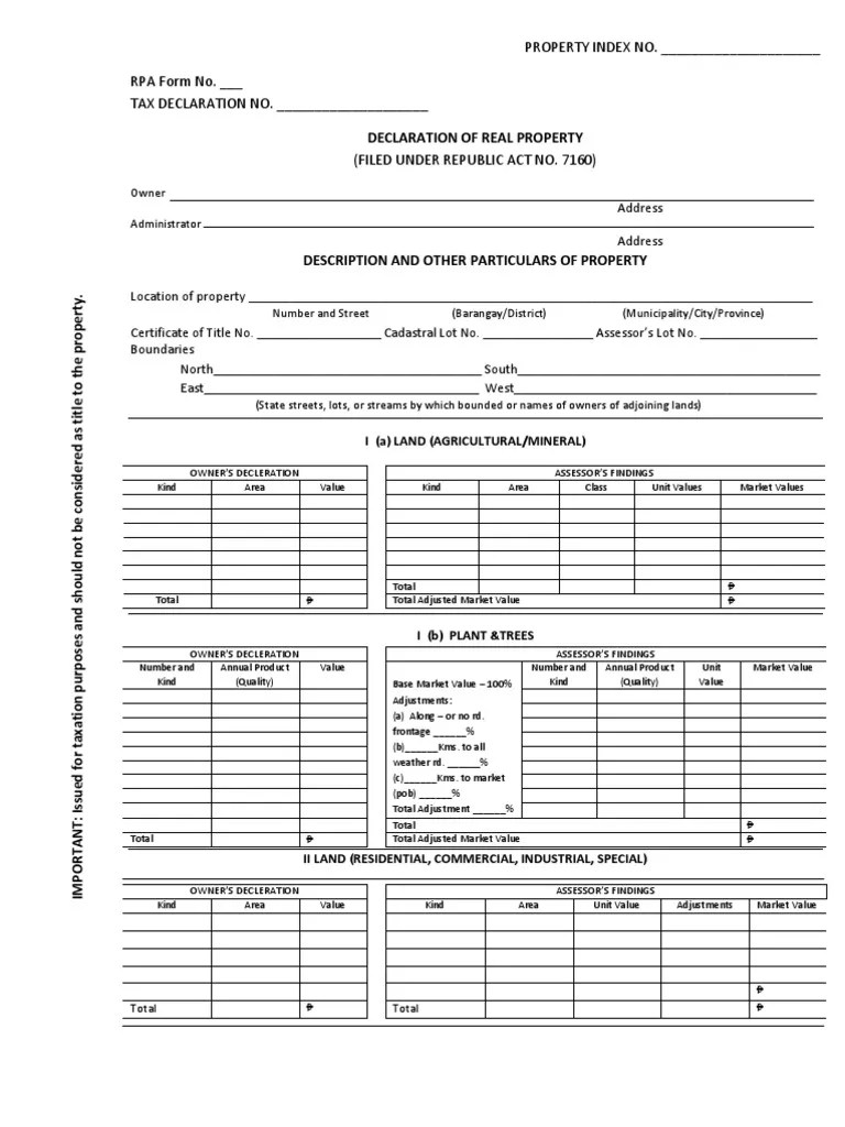 Land Title Declaration Form Taxes Property