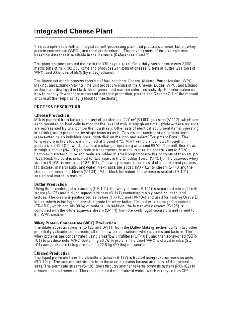 Integrated Cheese Plant | PDF | Distillation | Ethanol