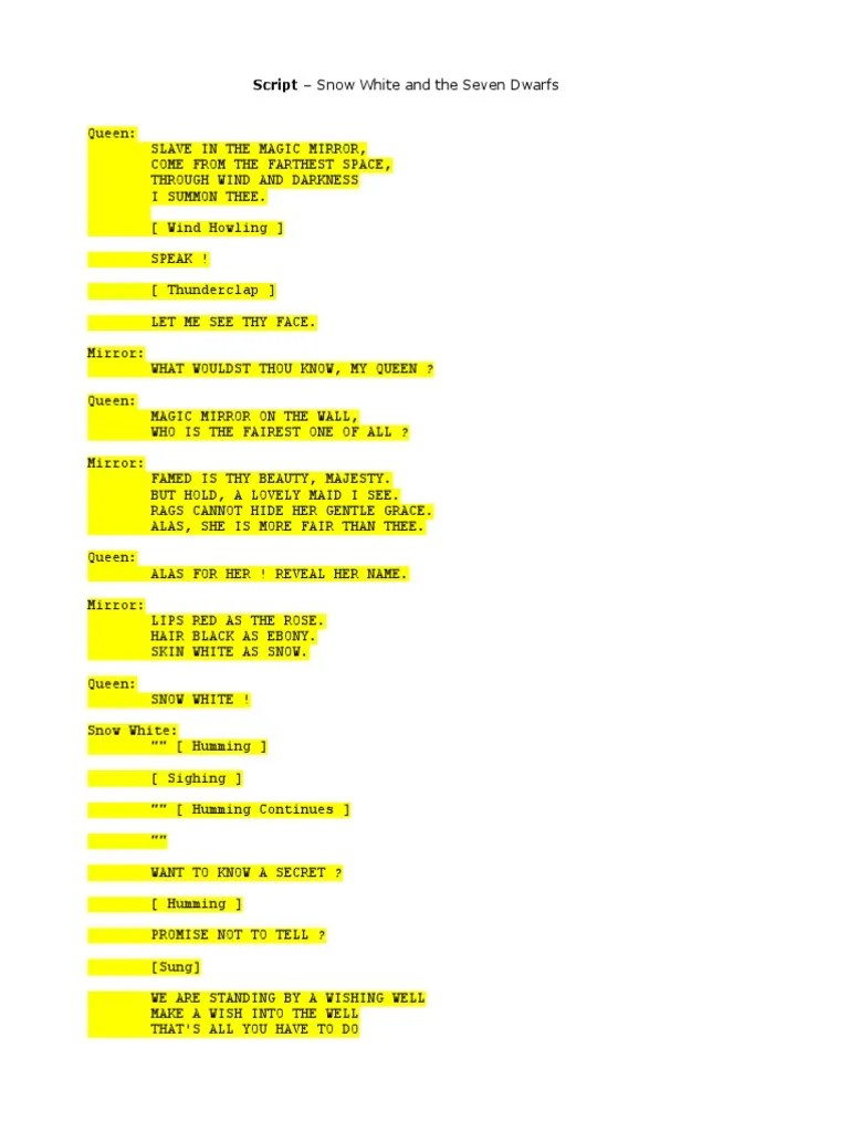 Script Snow White and The Seven Dwarfs PDF Snow White Grimms