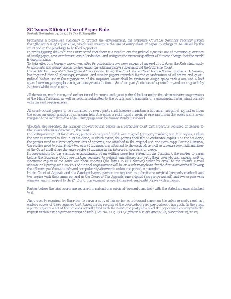 Efficient Use of Paper Rule Government Institutions Courts