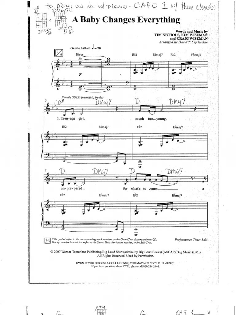 A Baby Changes Everything SATB w Guitar Chords