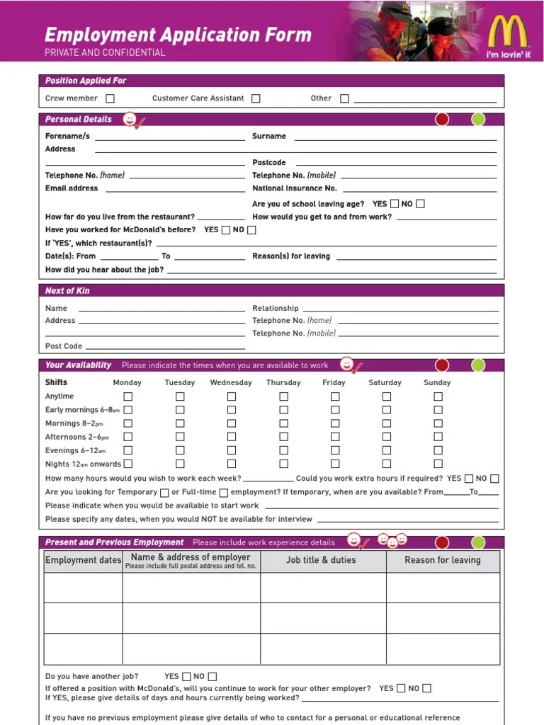 McDonalds Job Application Form 20081017 PDF Race And Ethnicity In