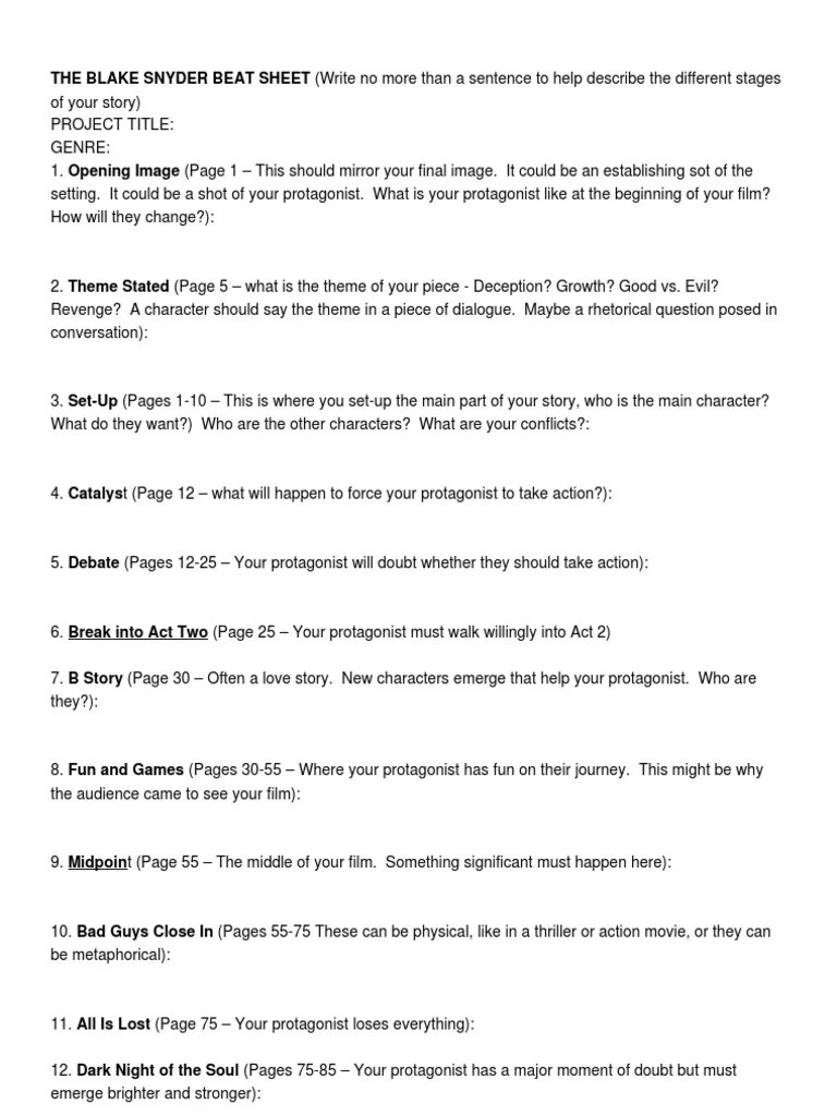 Blake Snyder Beat Sheet