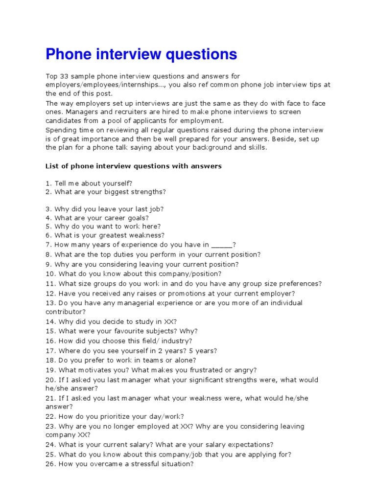 Phone interview questions Job Interview Interview