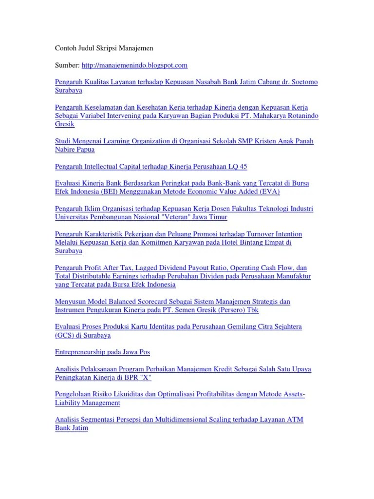 Contoh Judul Skripsi Manajemen Sdm Di Hotel Surat Terbaru