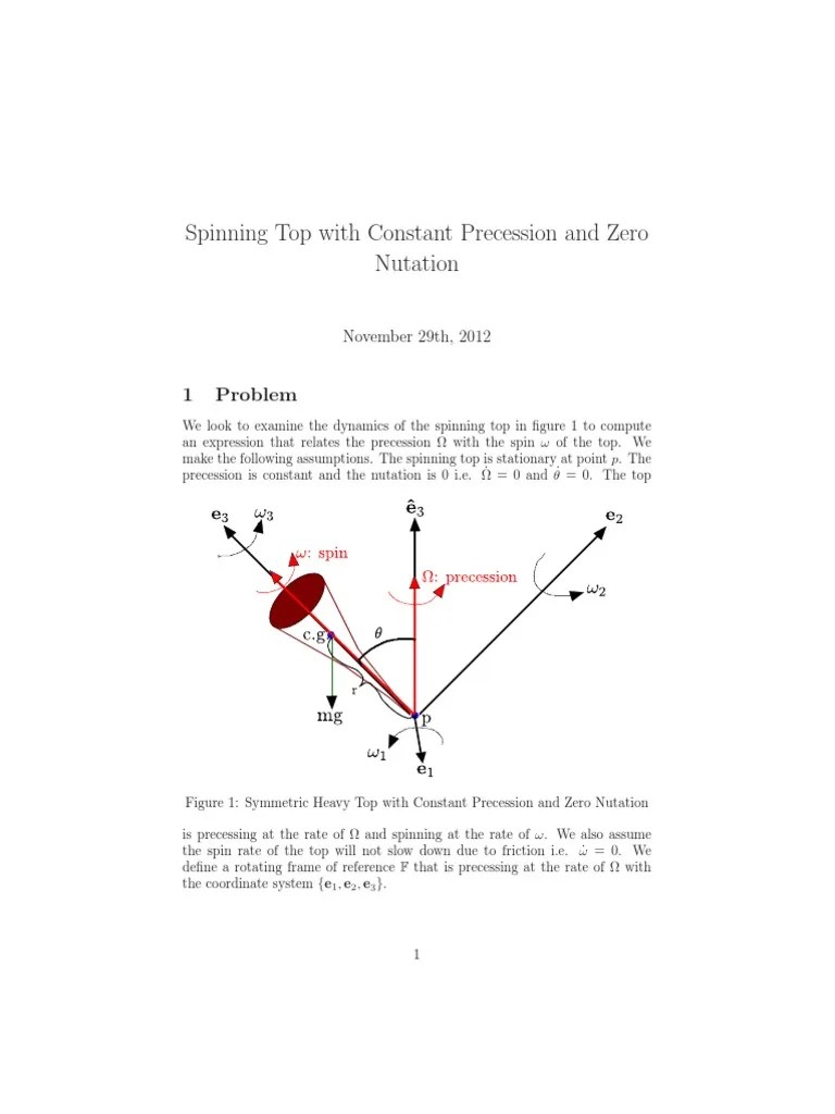 Spinning Top with Constant Precession and Zero Nutation Spin (Physics
