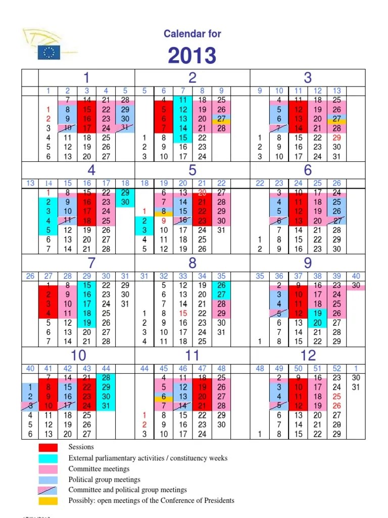 European Parliament Calendar 2013