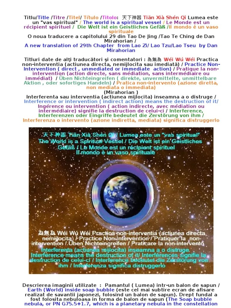 Lao Tzu 29 The world is a spiritual vessel Interference or intervention
