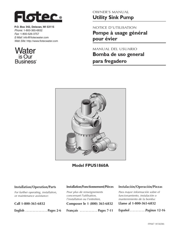 Flotec Water Pumps Owner's manual Model FP847 Pipe (Fluid