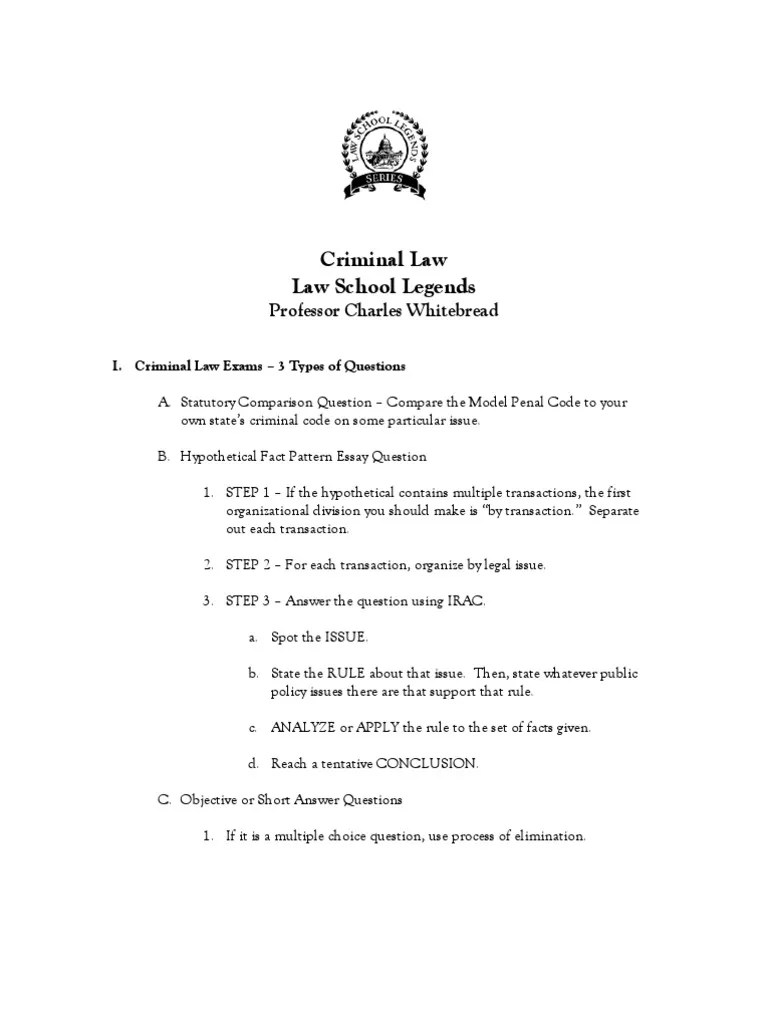 LAW SCHOOL LEGENDS PROFESSOR CHARLES H. WHITEBREAD CRIMINAL LAW HANDOUT