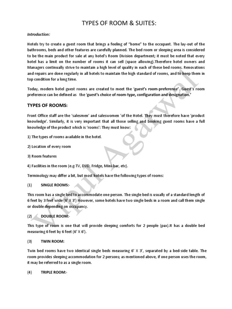 Room Rate and Types of Rooms PDF Room Hotel