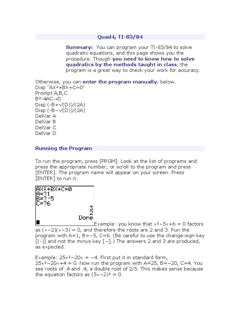 You Can Program Your TI83/84 To Solve Quadratic Equations, and This