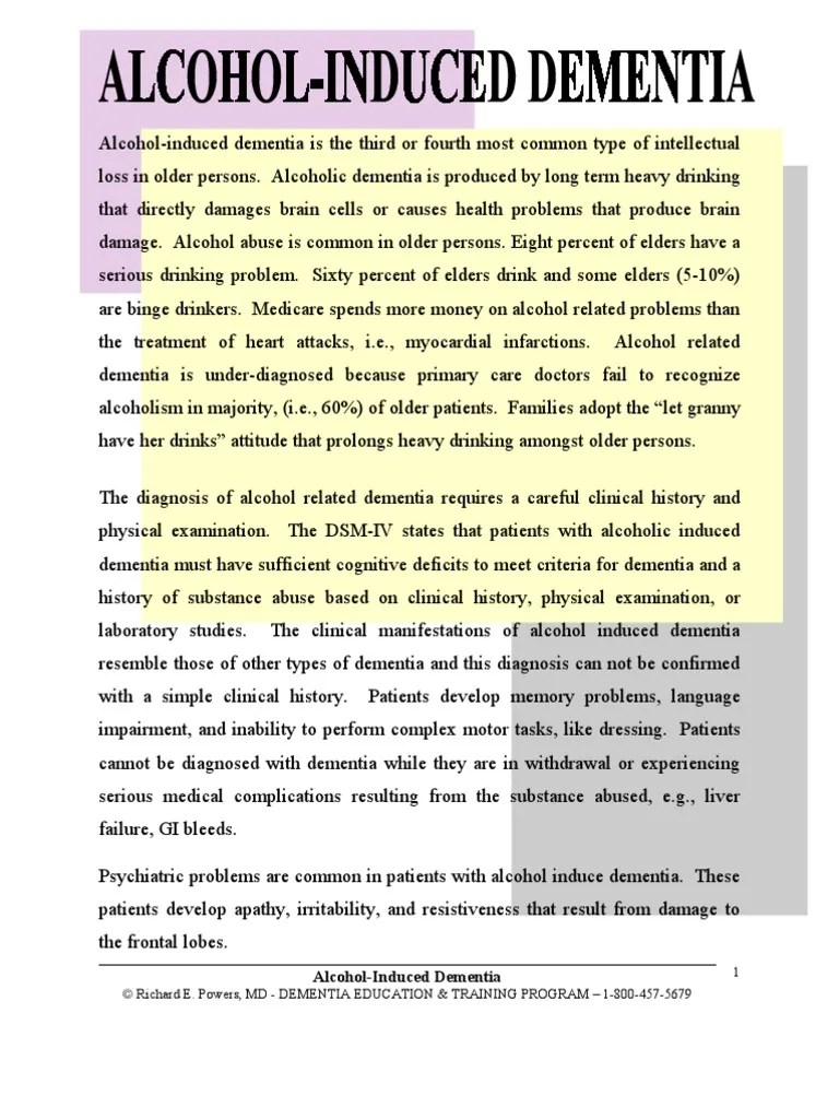 6001.Alcohol Induced Dementia Dementia Alcoholism