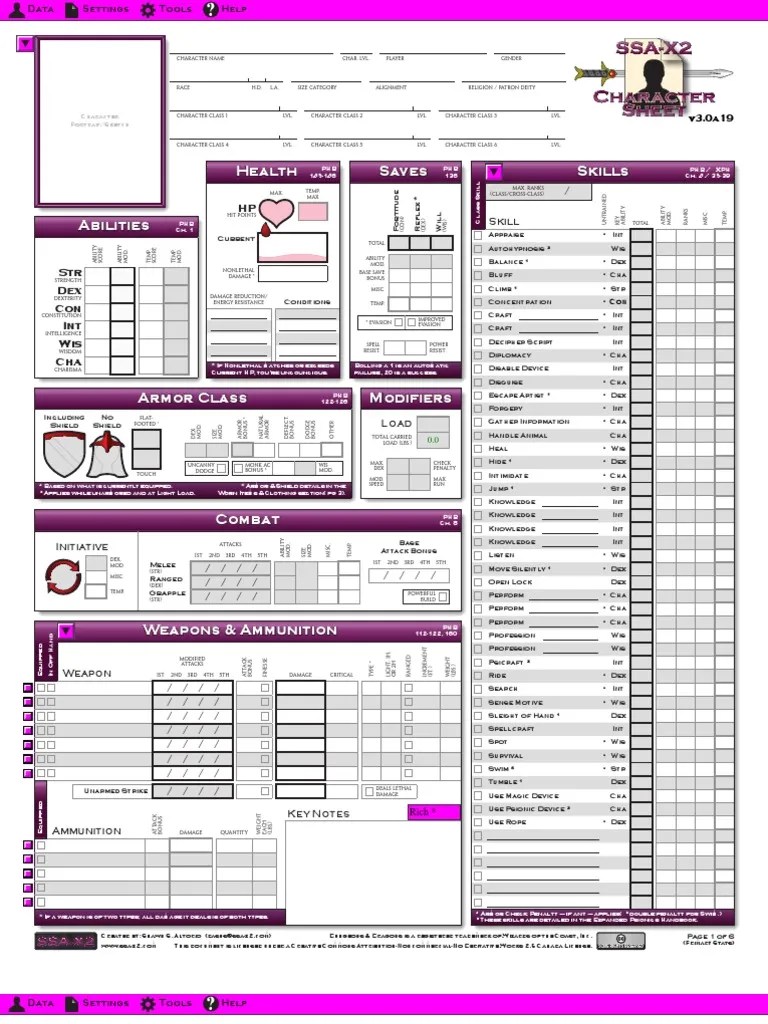 3.5 D&D Character Sheet D20 System Dungeons & Dragons