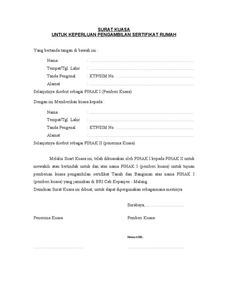 Contoh Surat Kuasa Penagihan Hutang / Contoh Surat Kuasa