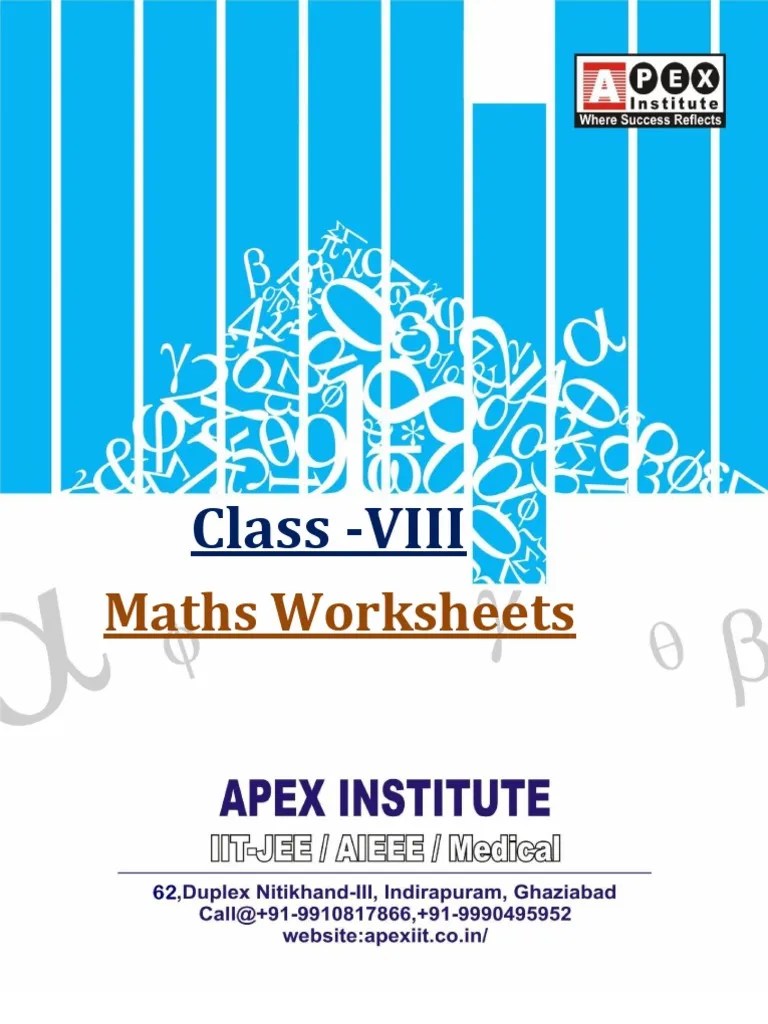 Class VIII MathsWorksheets PDF Rectangle Triangle