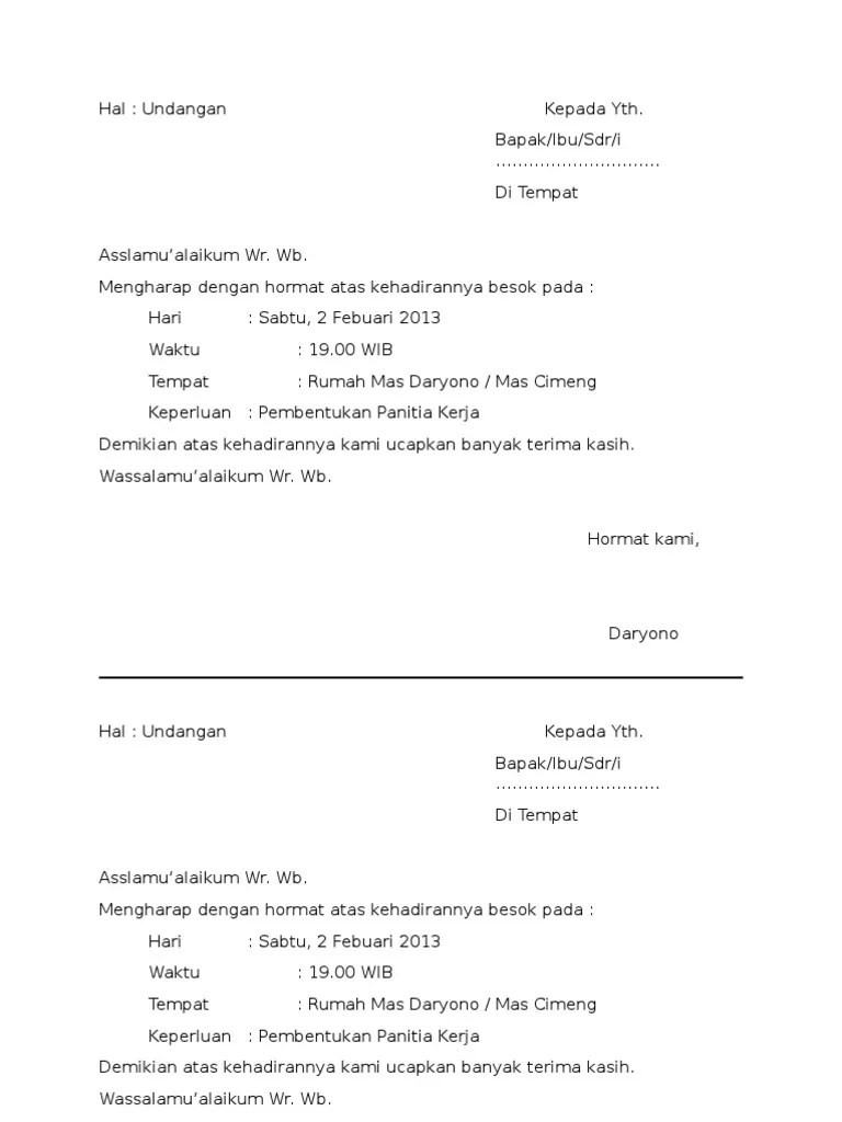 Contoh Surat Undangan Pembentukan Panitia Resepsi Pernikahan - Contoh Surat