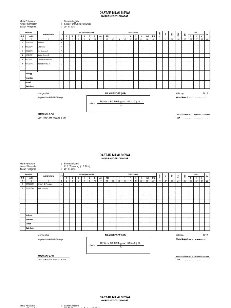 Contoh Daftar Nilai EXCEL | PDF