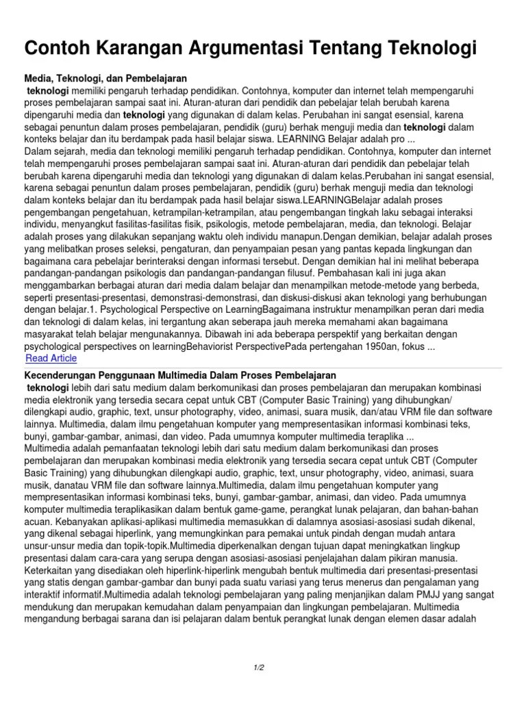 Contoh Karangan Argumentasi Tentang Teknologi | PDF