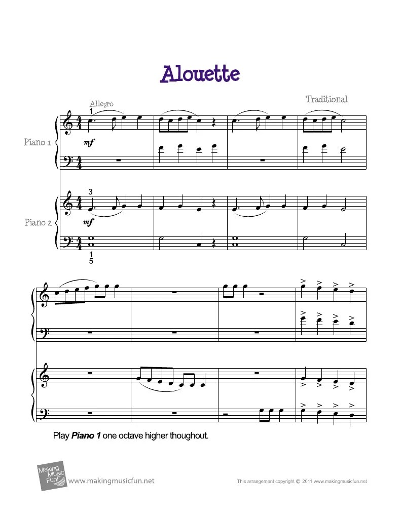 alouette piano duet