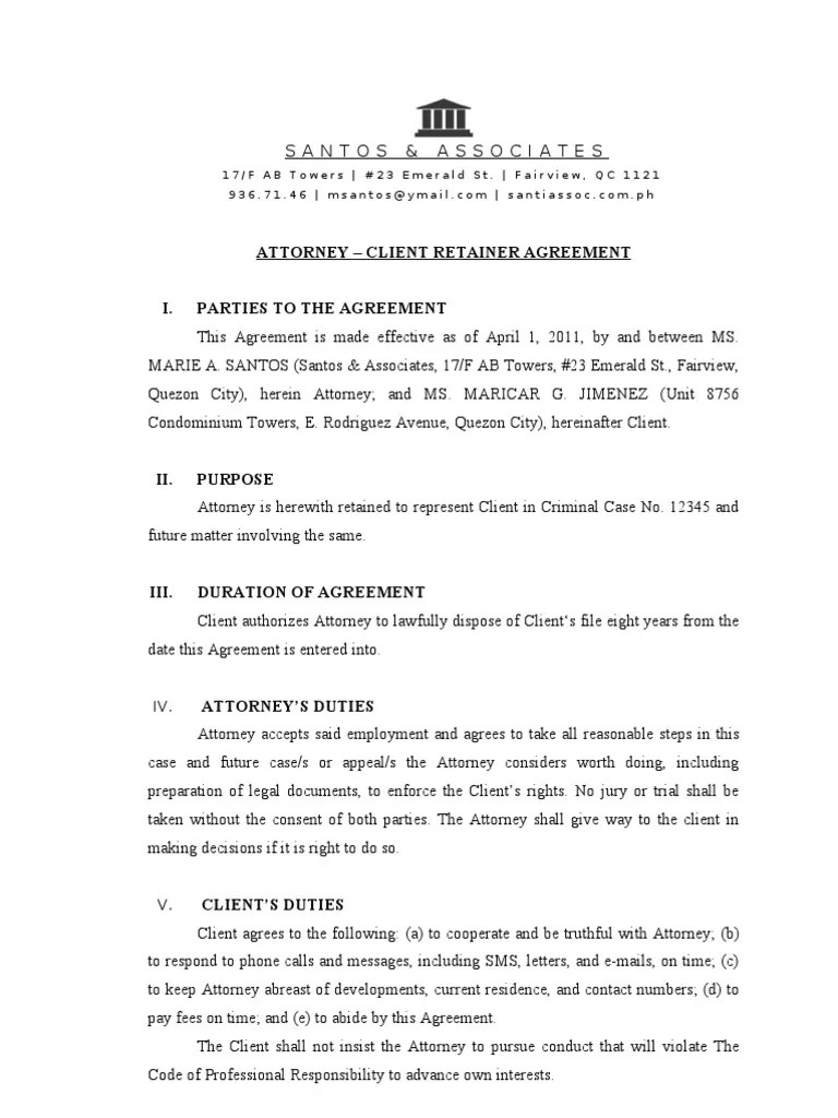 sample retainer agreement | Lawyer | Fee