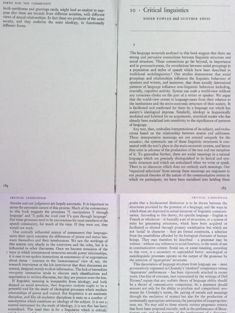 Critical Linguistics Roger Fowler and Gunther Kress
