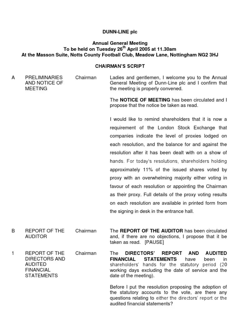 Sample AGM Script UK Proxy Voting Chairman
