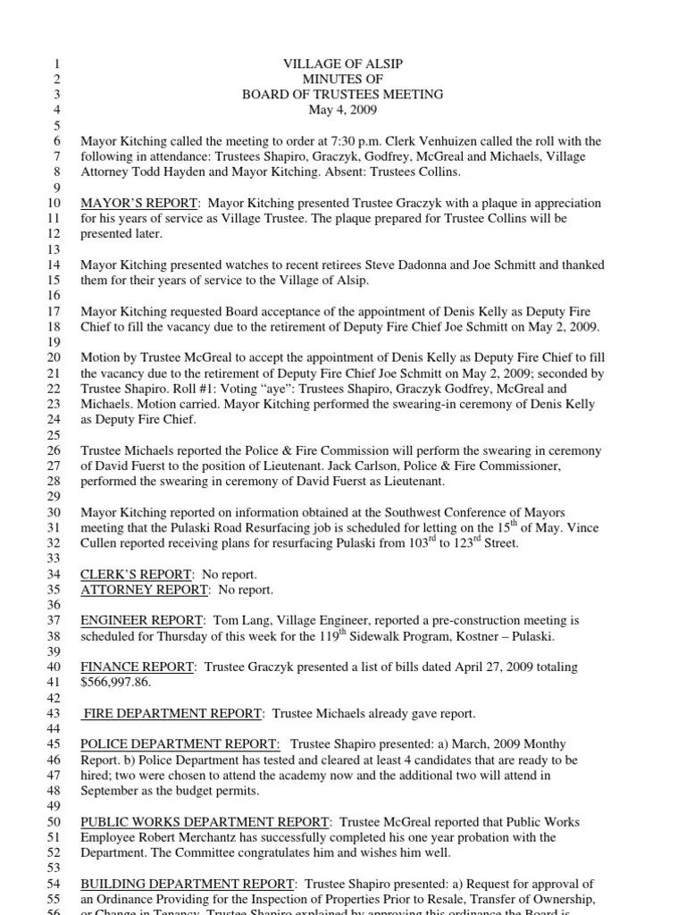 Alsip May 4 2009 Board PDF Trustee Government
