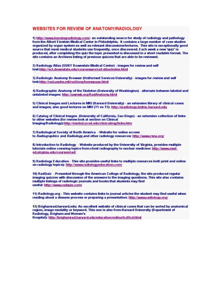 sites For Review of Radiology PDF Radiology Medical Imaging