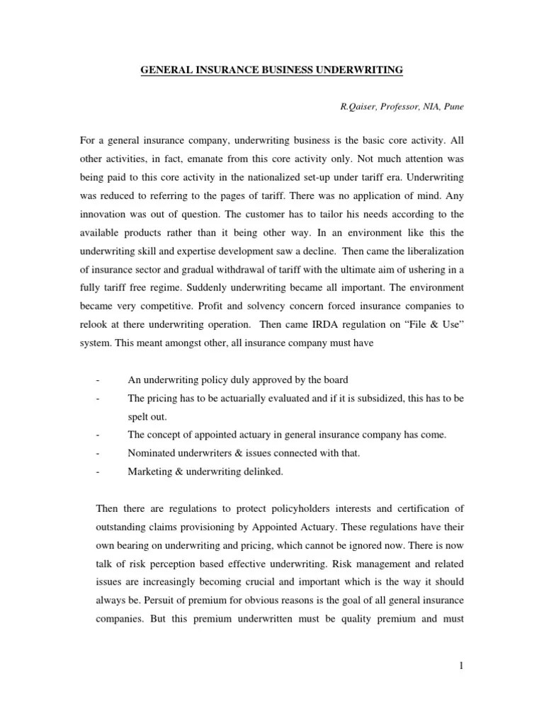 General Insurance Business Underwriting Copy Underwriting Insurance