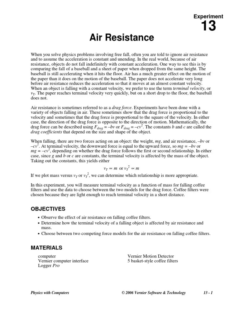 Air Resistance Drag (Physics) Acceleration