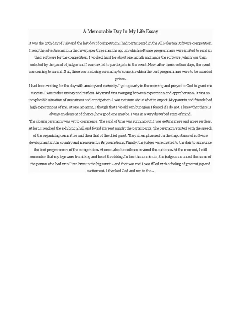 A Memorable Day in My Life Essay