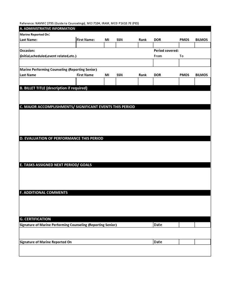 Blank Counseling Sheet Business