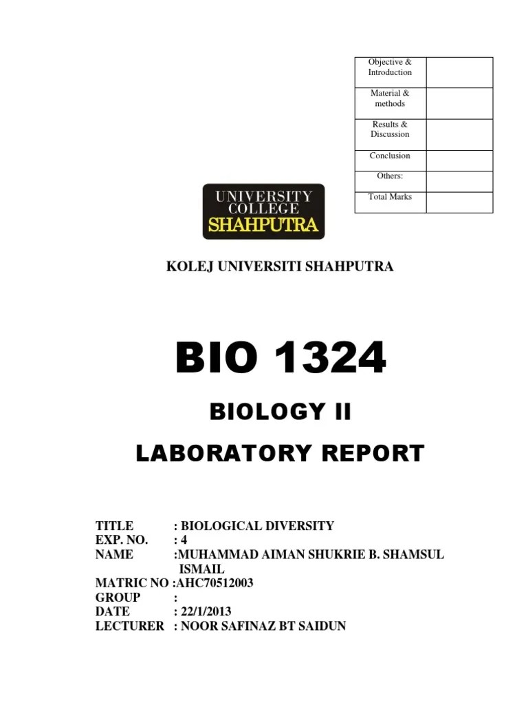 Spectacular Example Lab Report Biology Matriculation Experiment 1 What